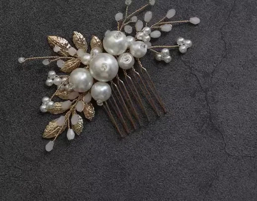 Wedding Accessories Pearl Beaded Hair Pin Clip Comb Gold Silver Color Hairpin For Bride Leaf Headdress Head Piece Bridal Jewelry gold color left