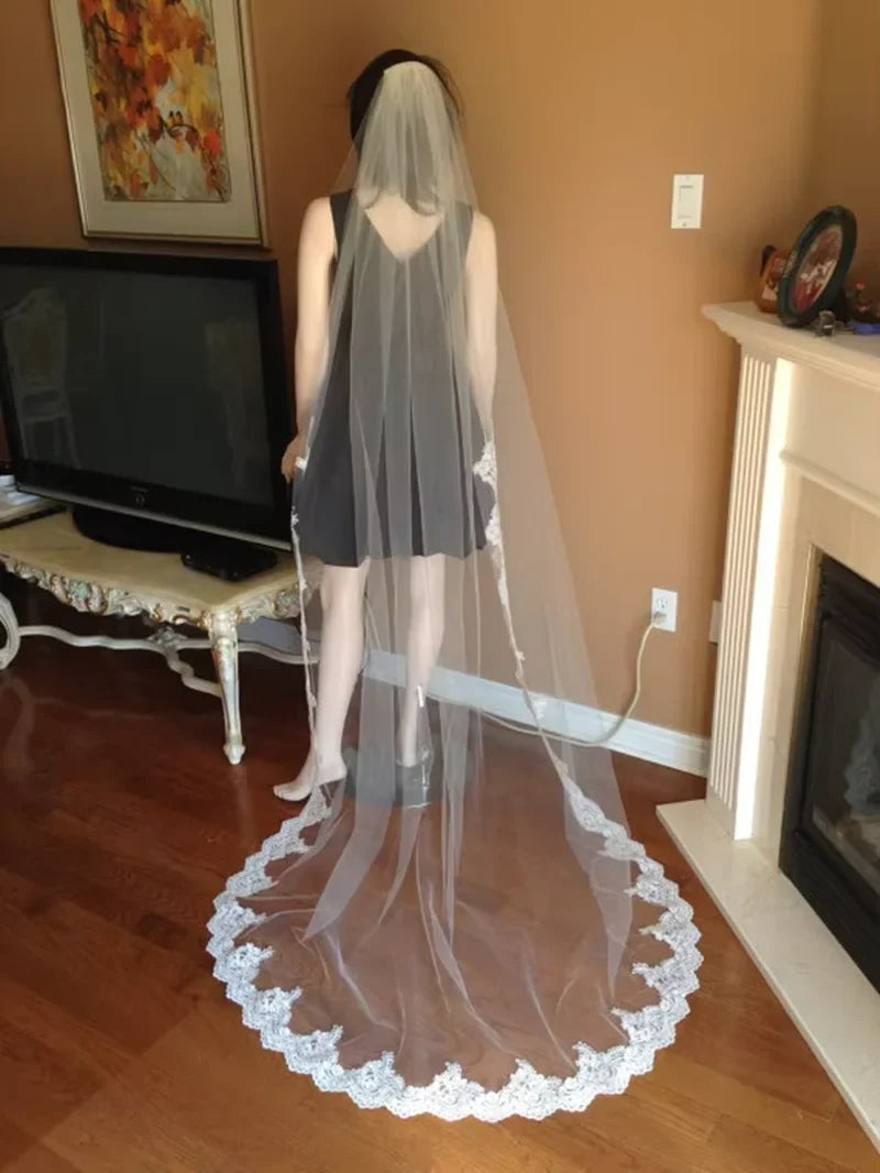 250cm lace wedding veil 1 layer bridal veil with metal comb in white , off white , ivory