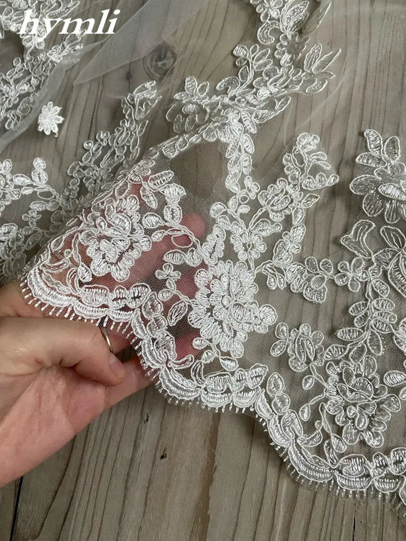 Bridal Cape Veil , Wedding Veil , Lace Applique Wedding Cloak Shoulder Veil 118" Long * 110" Wide in White ,Off-White ,Ivory