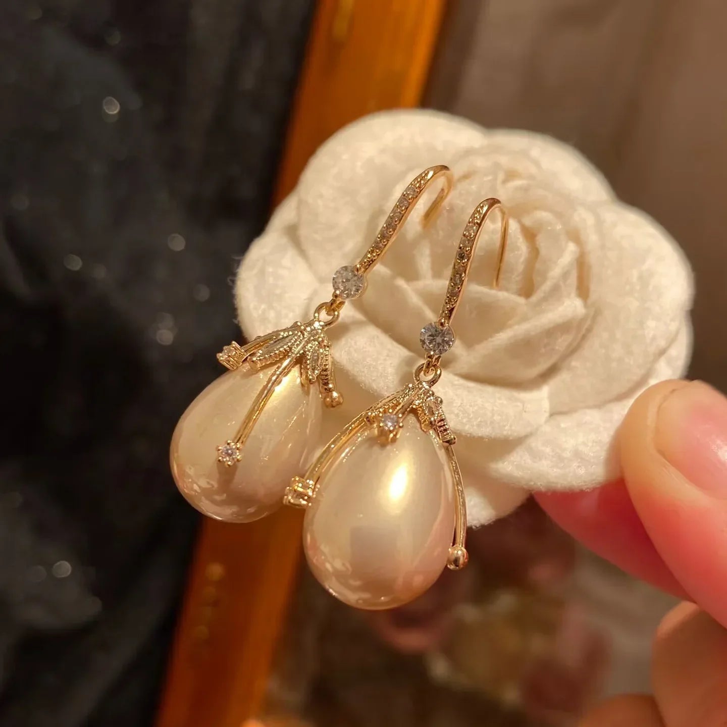Pearl Zircon Bridal Earrings Cubic Zirconia Gold Color Wedding Earring For Brides Bridesmaids Accessories Women Prom Jewelry