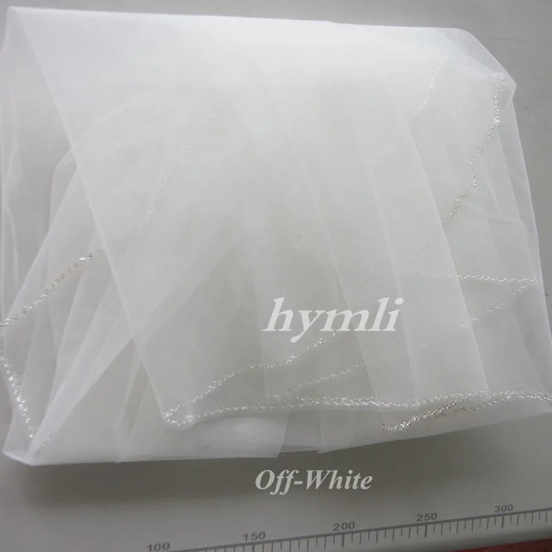 Handmade 1-Layer Beaded Veil in White , Off-White , Champagne with Metal Comb Bridal Headwear