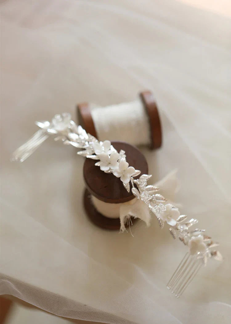 Wedding Accessories Long Hair Comb Pin Porcelain Flower Hairpins For Brides Women Leaf Headband Headpieces Bridal Jewelry