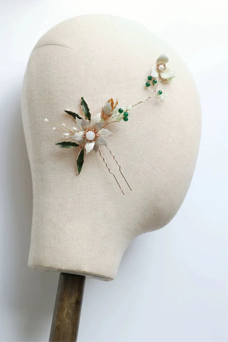 Flower Leaf Hair Pin Clip Imitation Pearl Hairpin For Bride Women Party Gold Color Head Piece Wedding Accessories Bridal Jewelry b