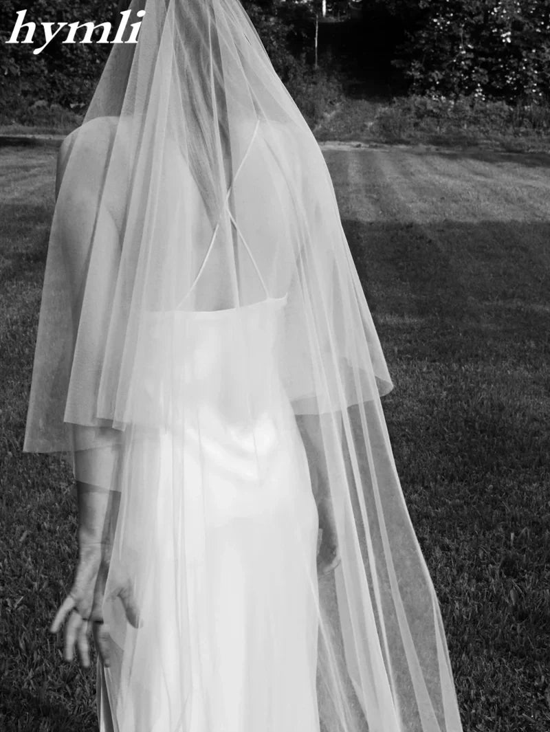 Romantic Bridal Veil with Blusher Simple 2 Tier Veil in White, Ivory, Off-White Soft Tulle