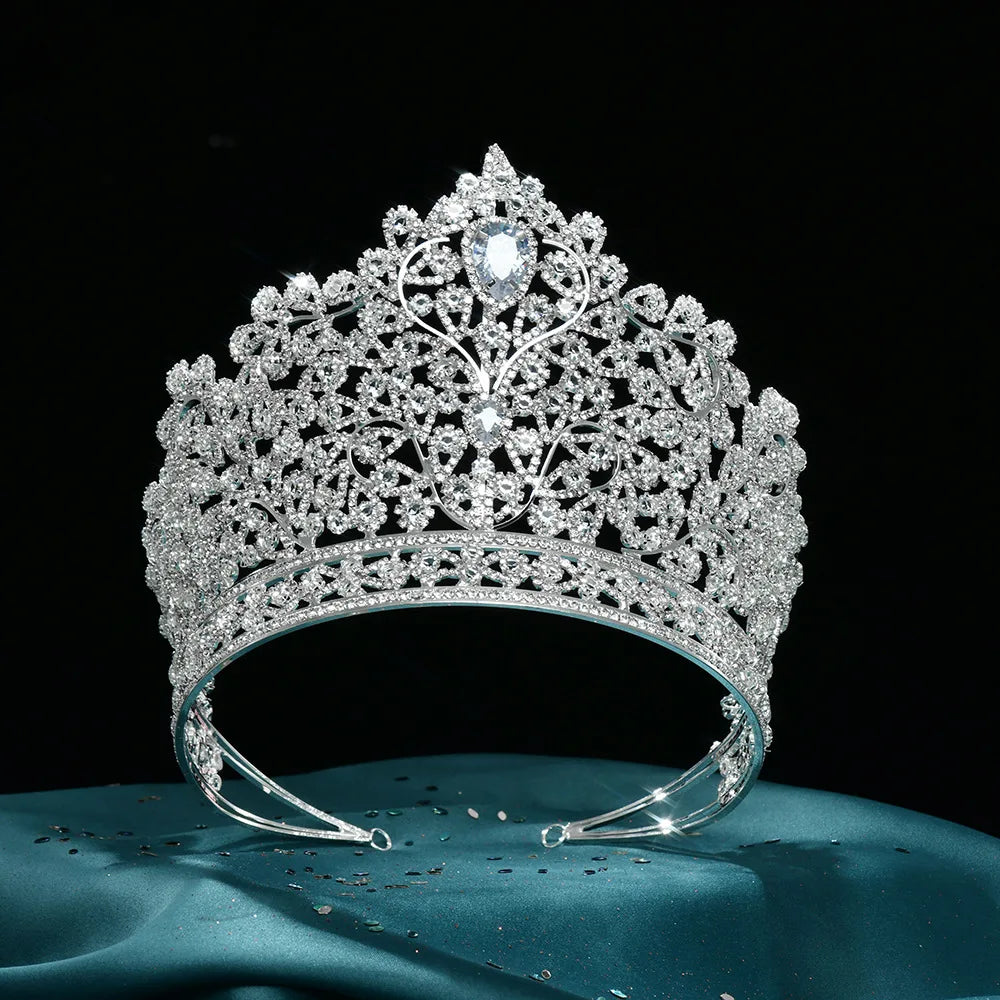 Zirconia Tiaras and Crowns Rhinestones Headband For Brides Party Big Large Headpiece Wedding Accessories Bridal Hair Jewelry