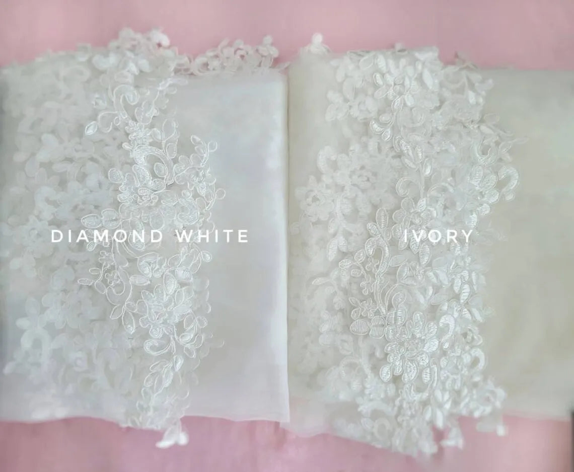 1 Tier Lace Applique Wedding Veil Cathedral Length Bridal Veil