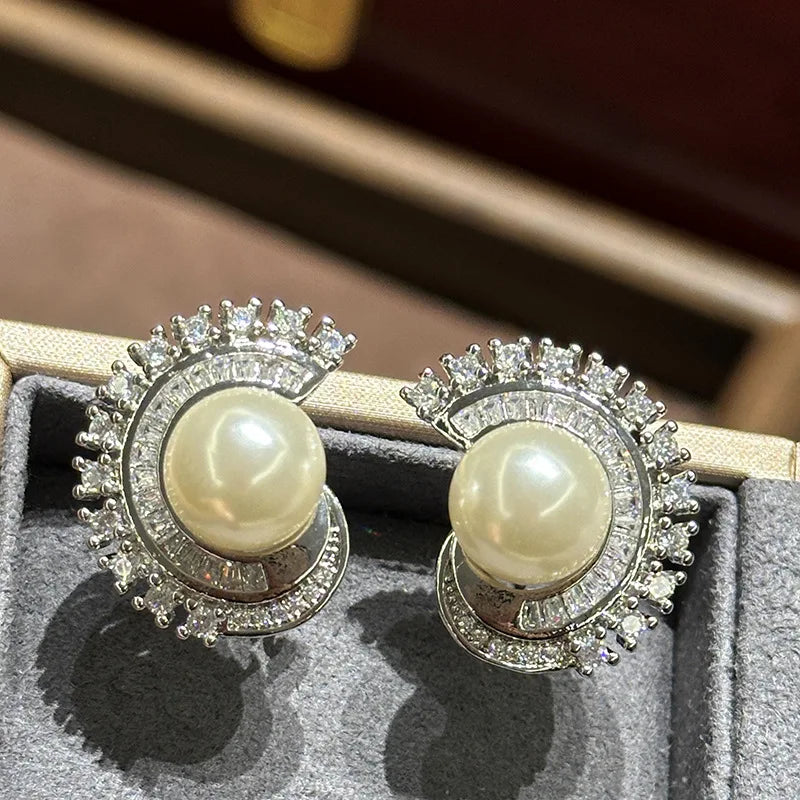 Vintage Flower Bridal Earrings Pearl Zirconia Wedding Earring For Brides Bridesmaids Accessories Women Birthday Gifts Jewelry c