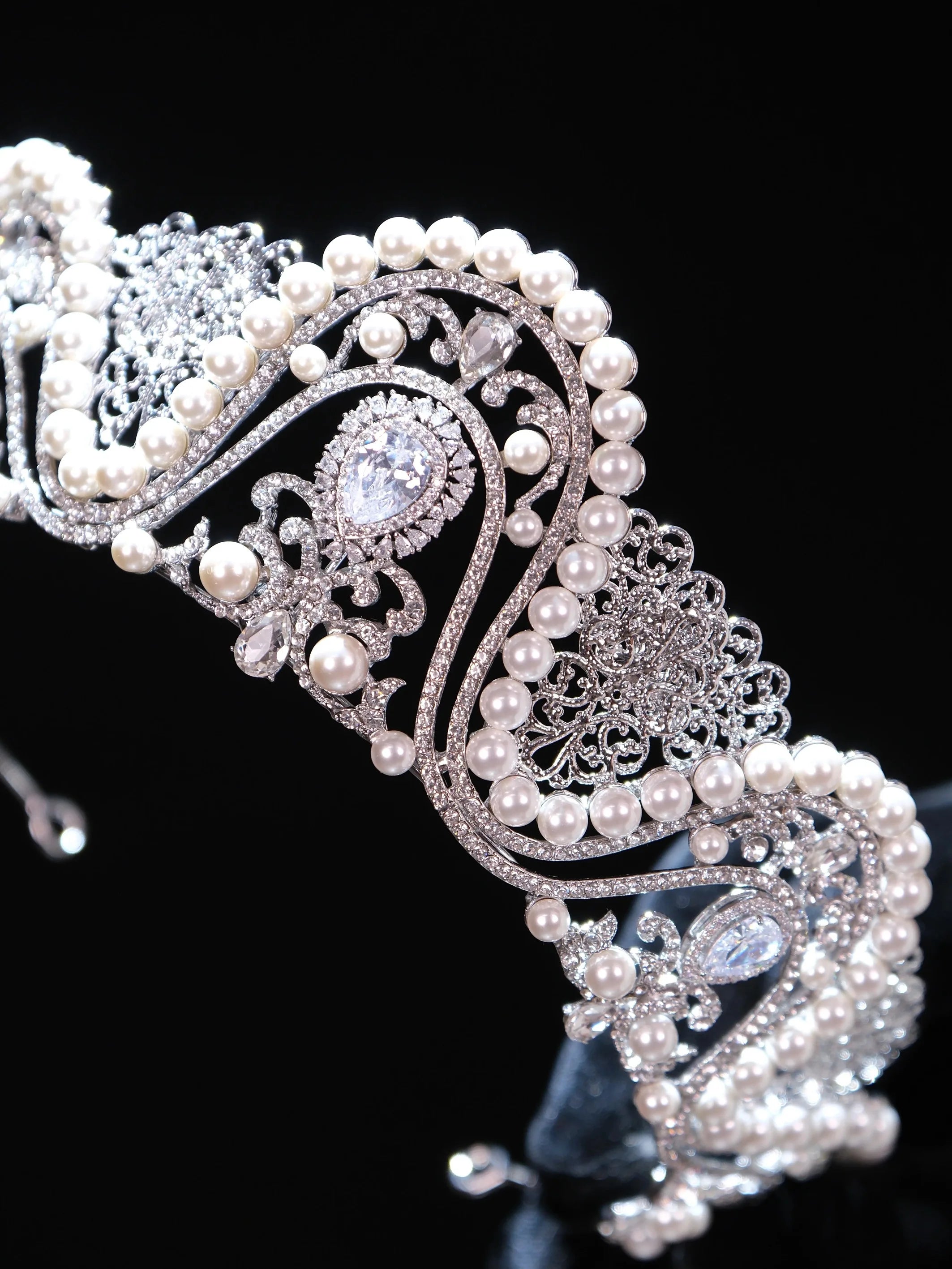 Bridal Hair Jewelry Big Large Tiaras and Crowns Crystal Pearl Diadem For Bride Women Princess Queen Headband Wedding Accessories