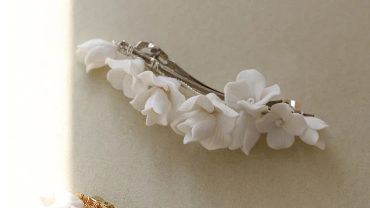 Wedding Accessories Porcelain Flower Hair Pin Clip Women Girl Hairpin For Brides Gold Silver Color Head Piece Bridal Jewelry silver color S