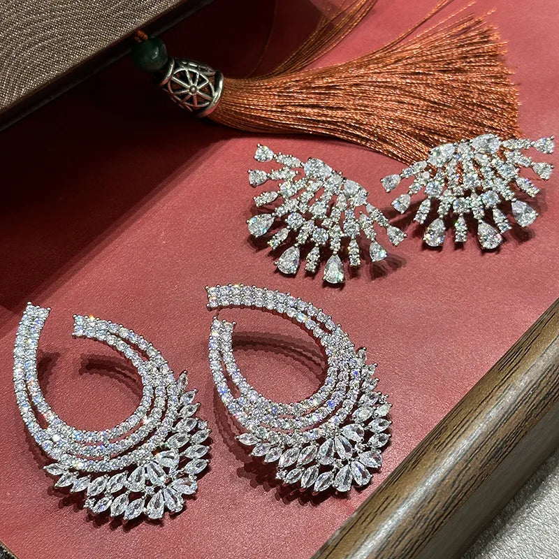 Luxury Silver Color AAA Zircon Bridal Earrings CZ Zirconia Wedding Earring For Women Brides Accessories Birthday Gift Jewelry
