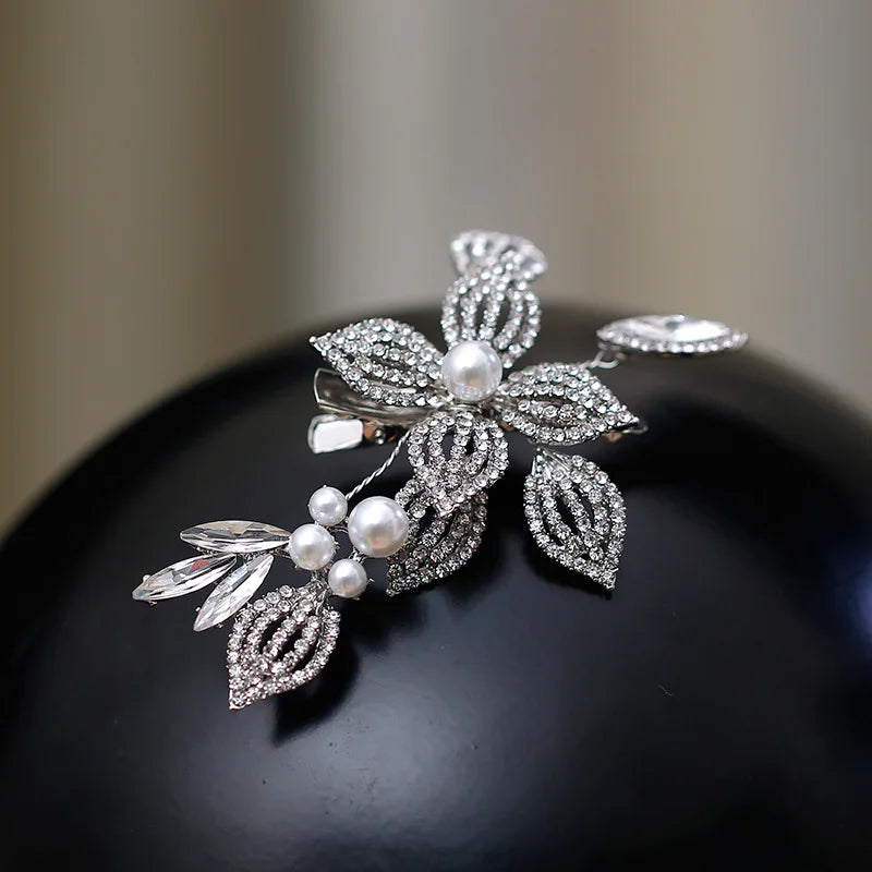 Silver Color Hairpins Crystal Pearl Head Piece For Brides Women Rhinestones Hair Pins Clips Wedding Accessories Bridal Jewelry