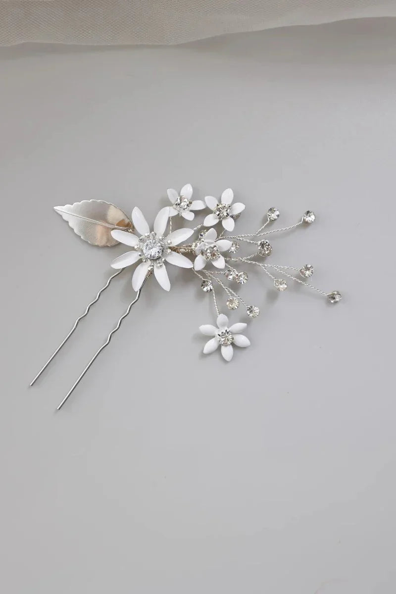 Crystal Rhinestones Hair Clip Pin Silver Color Hairpin Brides Women Girl Flower Head Piece Wedding Accessories Bridal Jewelry a