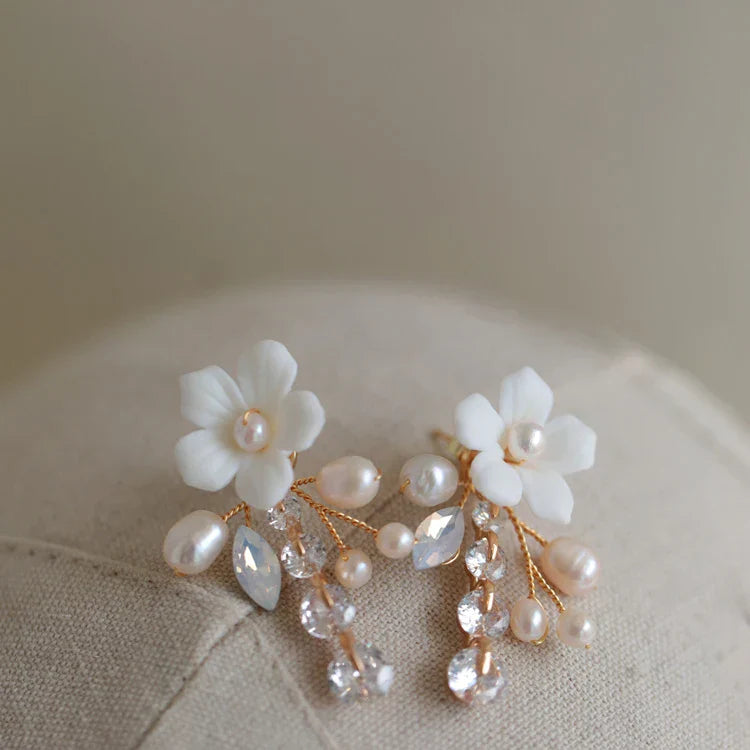 Gold Color Headband Freshwater Pearl Headpiece For Brides Porcelain Flower Hairband Wedding Accessories Bridal Hair Jewelry