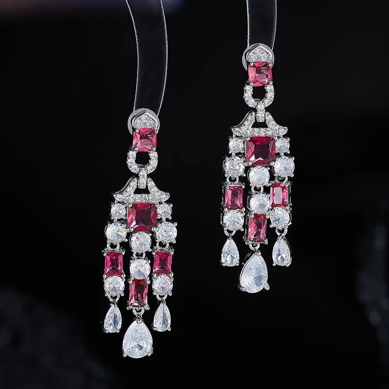 Blue Red AAA Zircon Bridal Earrings Cubic Zirconia Wedding Earring For Women Brides Accessories Dinner Party Dress Jewelry b