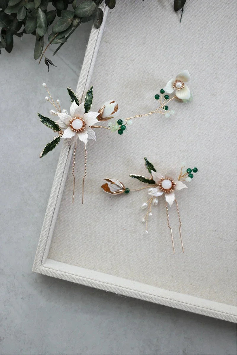 Flower Leaf Hair Pin Clip Imitation Pearl Hairpin For Bride Women Party Gold Color Head Piece Wedding Accessories Bridal Jewelry