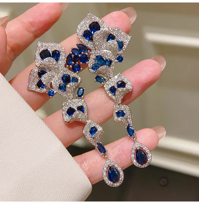 Luxury Red AAA Zircon Bridal Earrings CZ Zirconia Wedding Drop Earring For Bride Accessories Women Party Evening Dress Jewelry c