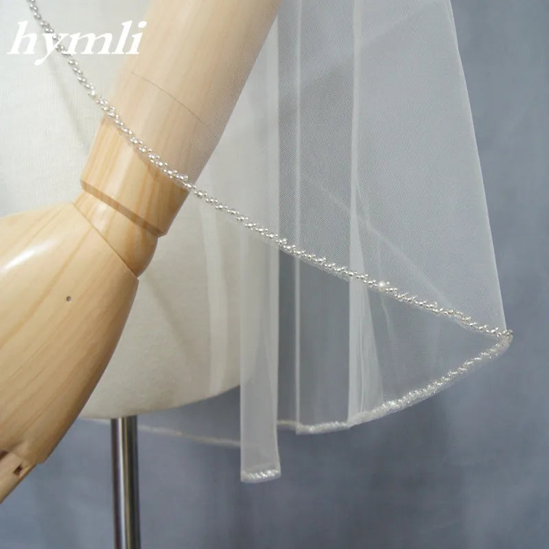 Handmade 1-Layer Beaded Veil in White , Off-White , Champagne with Metal Comb Bridal Headwear