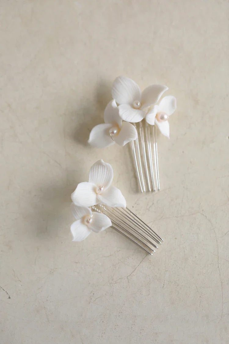 Porcelain Flower Hair Comb Pin Clip Silver Color Head Piece Brides Party Gift Flower Hairpins Wedding Accessories Bridal Jewelry b