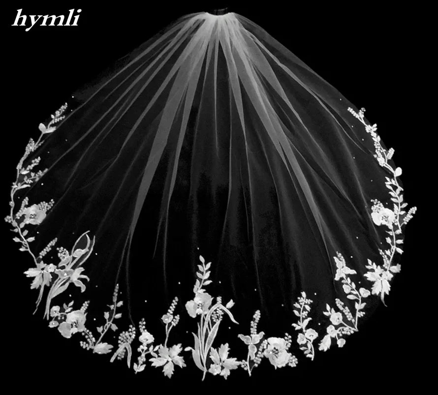 Fingertip Lace Wedding Veil with Sparkle Rhinestones Flower Lace Veil Bridal Accessories Metal Comb