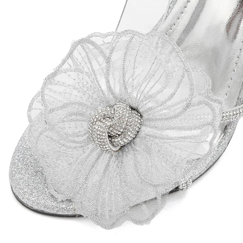 Summer New brand Luxury Rhinestones Flowers Women Sandals Fashion Sequined Ankle Strap Stiletto High heels Female Shoes