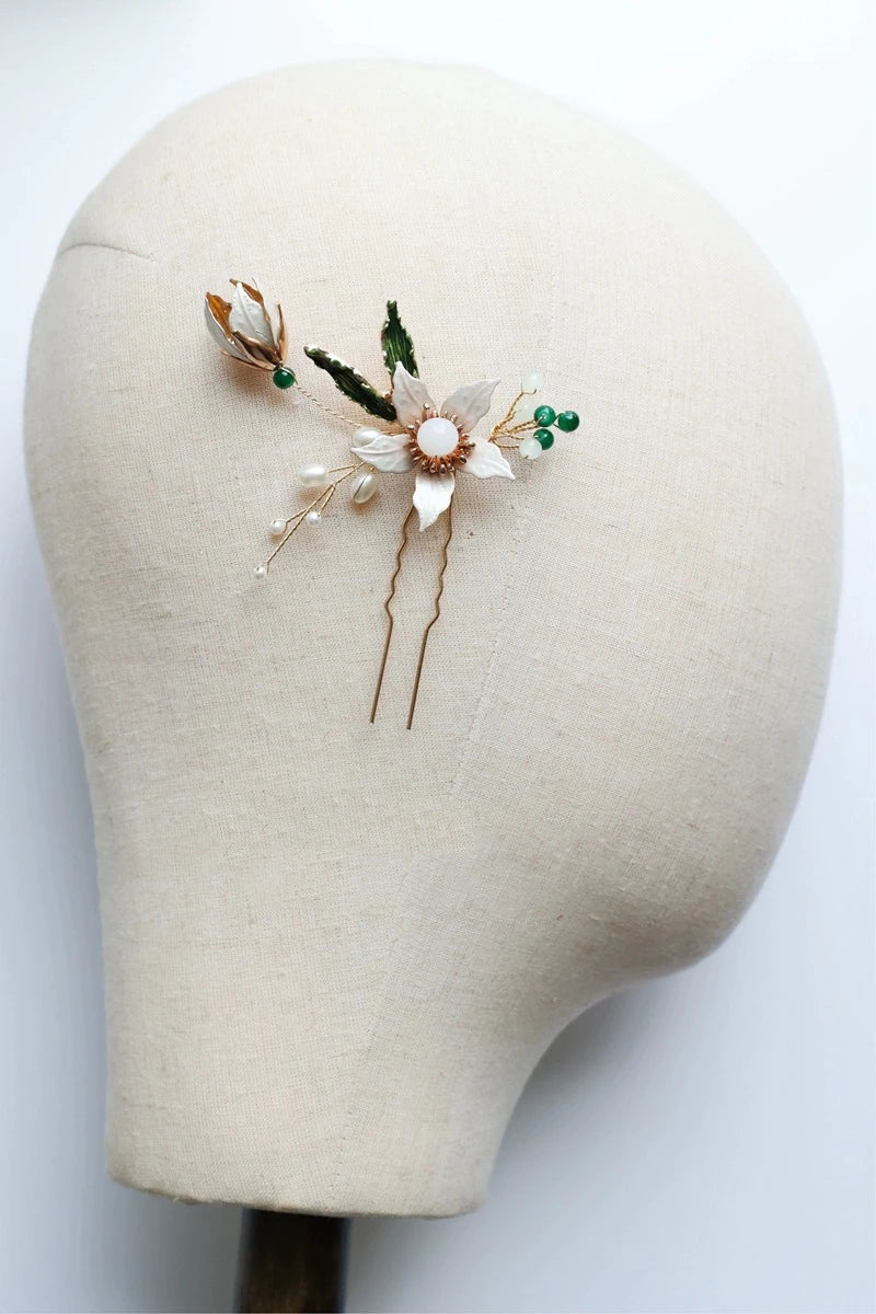 Flower Leaf Hair Pin Clip Imitation Pearl Hairpin For Bride Women Party Gold Color Head Piece Wedding Accessories Bridal Jewelry a