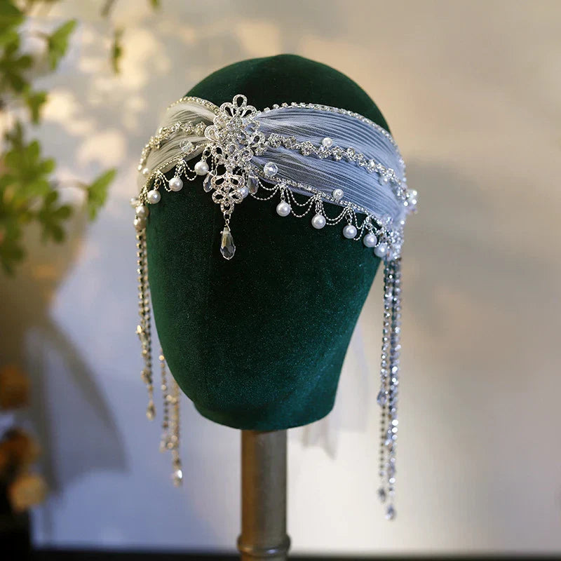 Flower Lace Headbands Hairbands Pearl Rhinestones Headpieces Headwear For Brides Women Bridal Jewelry Wedding Hair Accessories b
