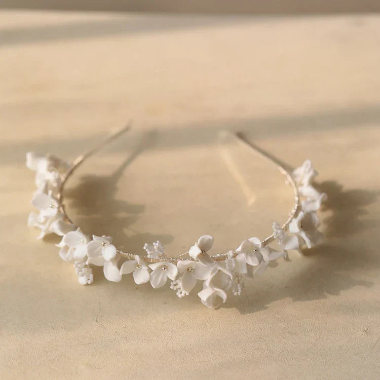 Porcelain Flower Headband Hairband For Bride Silver Color Headpiece Headdress Headwear Bridal Jewelry Wedding Hair Accessories