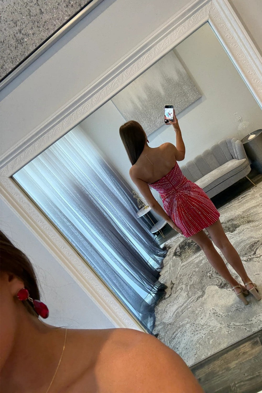Bling Sheath Sweetheart Fuchsia Short Homecoming Dress with Beading Slit