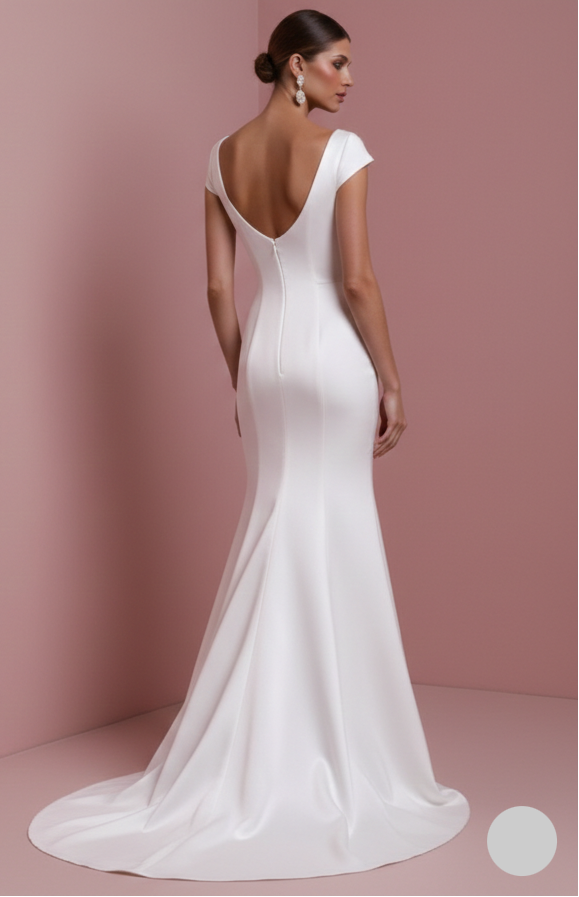 Short Simple Sleeve Wedding Dress Classic Mermaid Fit Gown