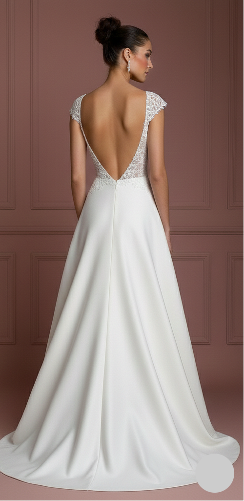 Short Sleeve Wedding Dress Lace Applique Long Train