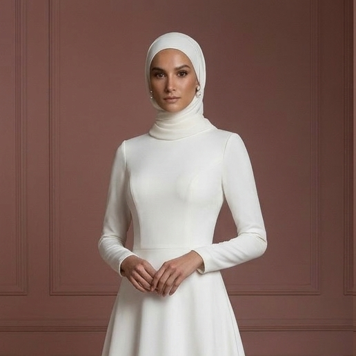Simple Hijab Bridal Gown Minimalist Modest Wedding Dress Muslim