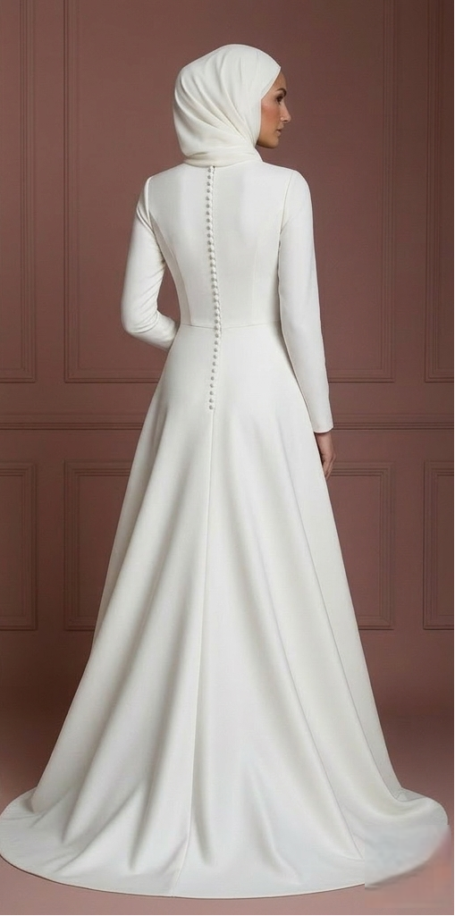 Simple Hijab Bridal Gown Minimalist Modest Wedding Dress Muslim