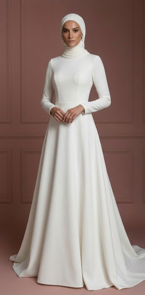 Simple Hijab Bridal Gown Minimalist Modest Wedding Dress Muslim