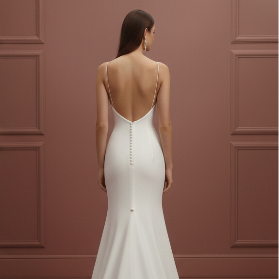 Sophisticated Column Wedding Dress Crepe Long Simple Elegant