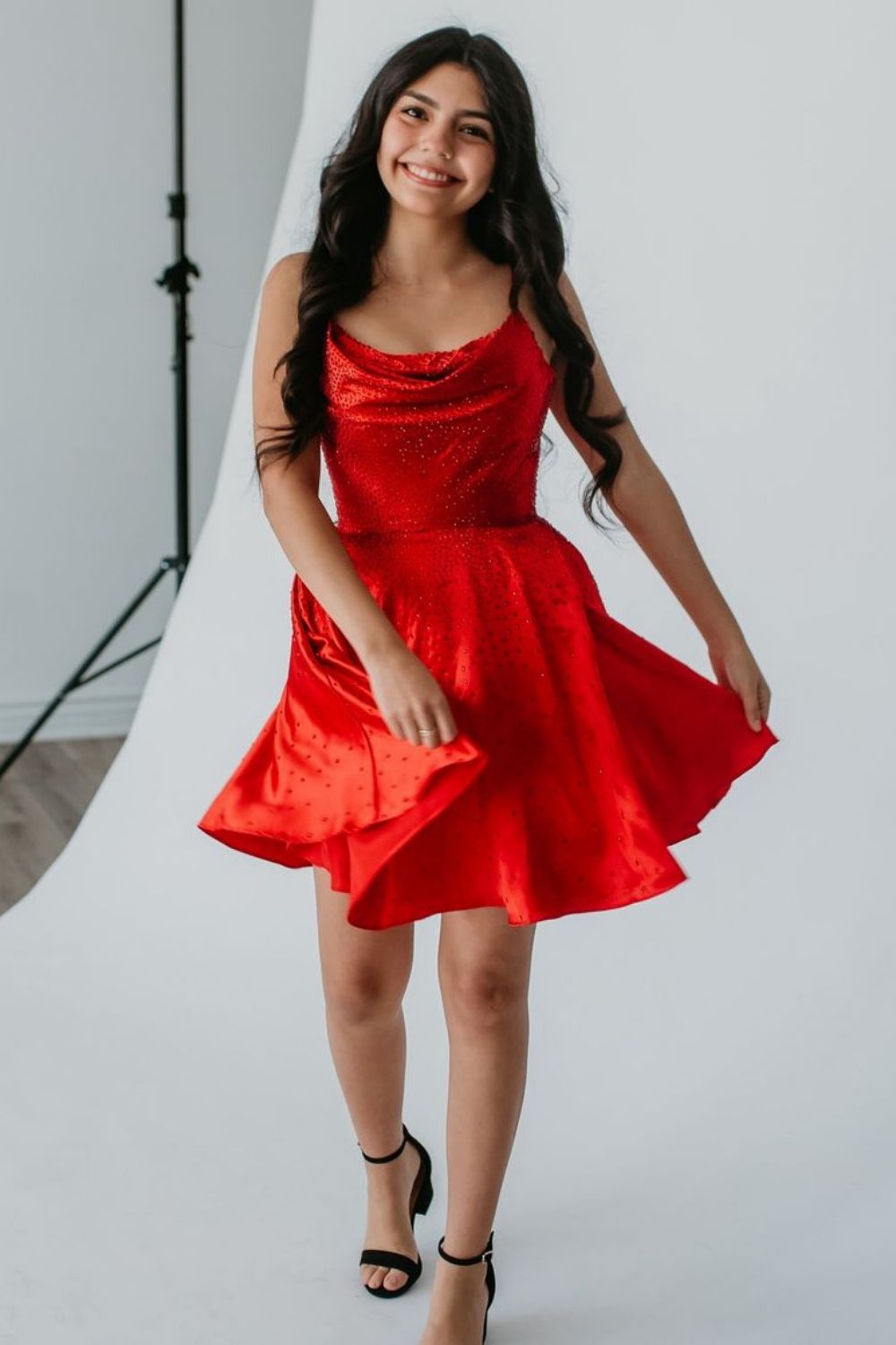 Sparkly Red A-Line Spaghetti Straps Short Beaded Homecoming Dress