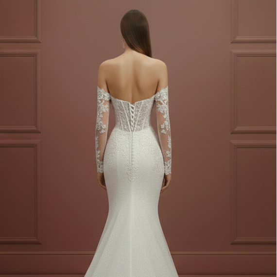 Stretch Crepe Sleeve Wedding Dress Long Simple Bodycon Gown