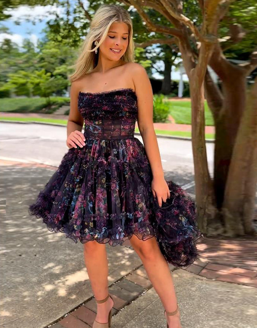 Pretty Black A-Line Homecoming Dress With Detachable Sleeves