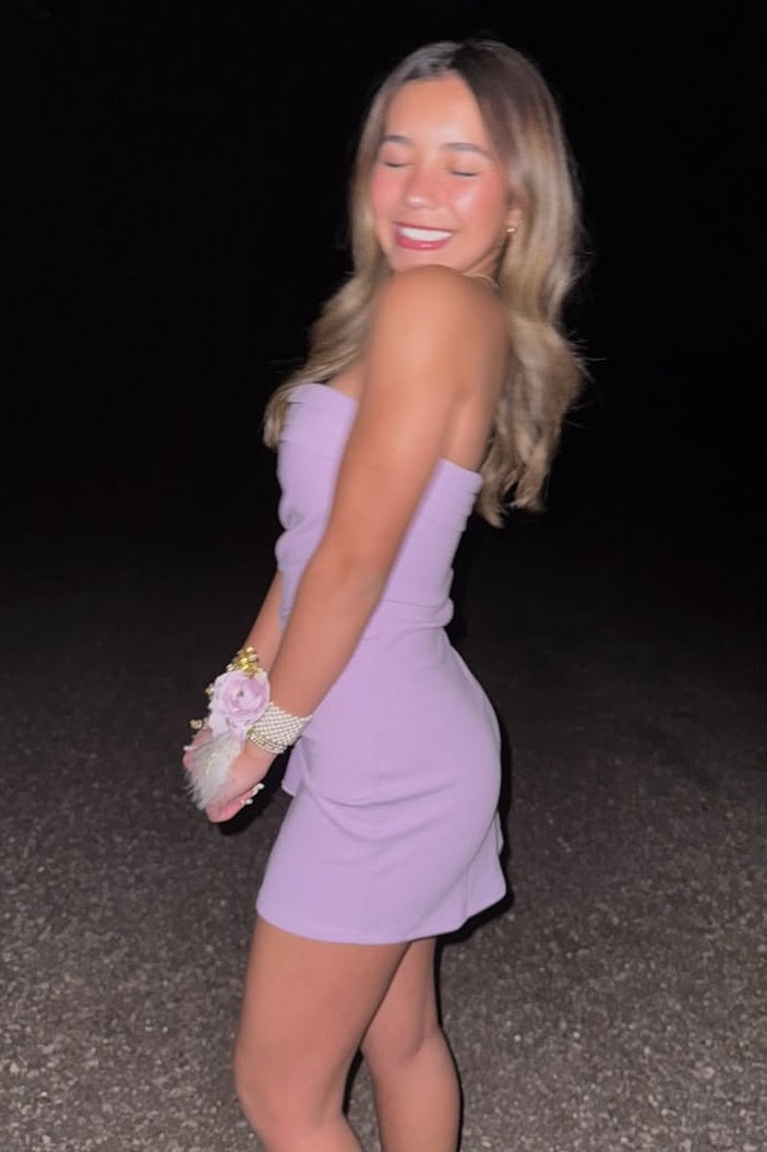 Stylish Bodycon Strapless Blue Satin Short Homecoming Dress with Ruched
