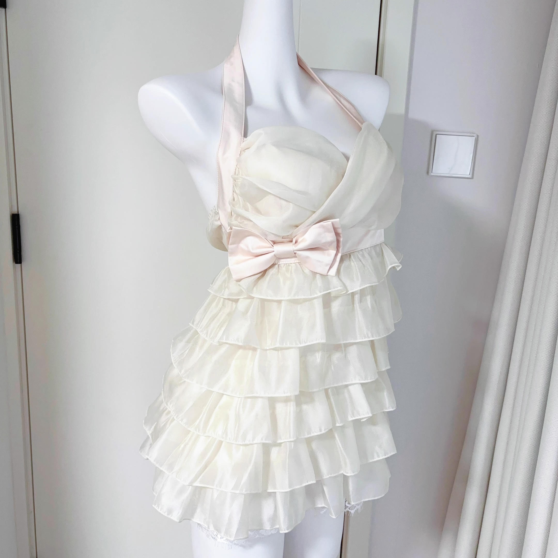 Cute Halter Neck Champagne Short Party Dress Birthday Dress
