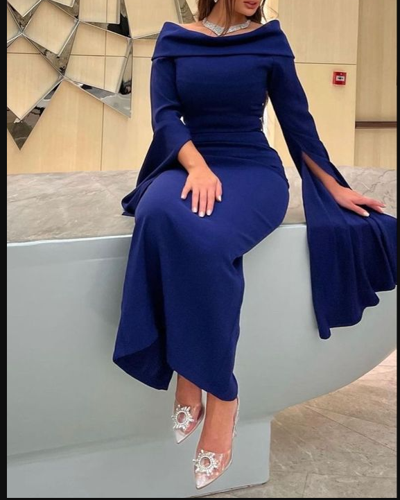 Elegant Blue Long Evening Dress,Blue Formal Dress
