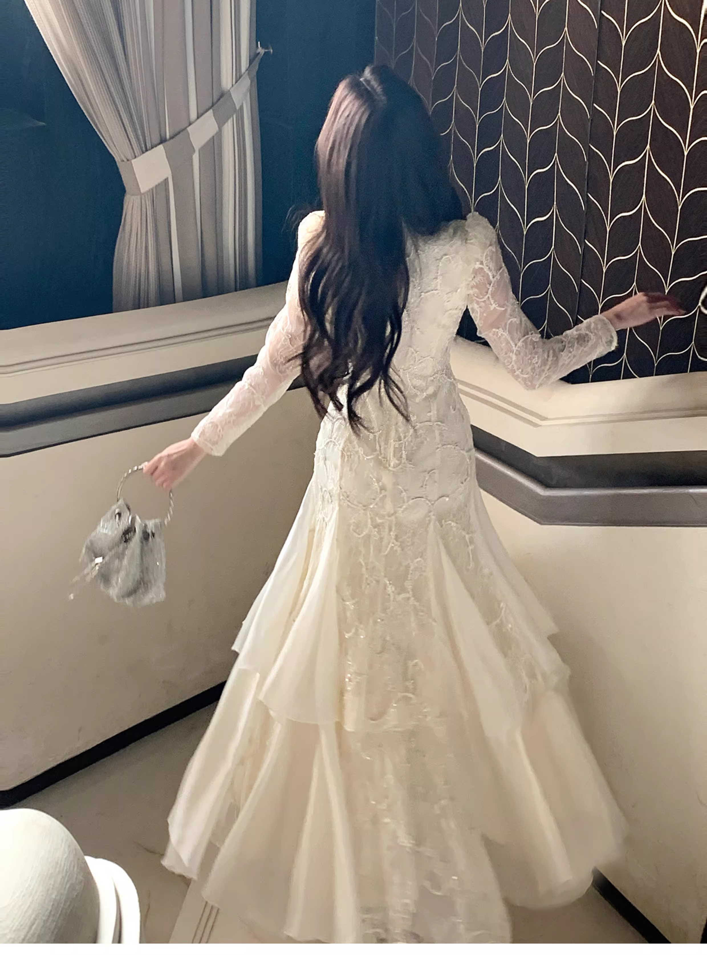 Pretty Beige Tulle Lace Mermaid Long Evening Dress Birthday Prom Dress