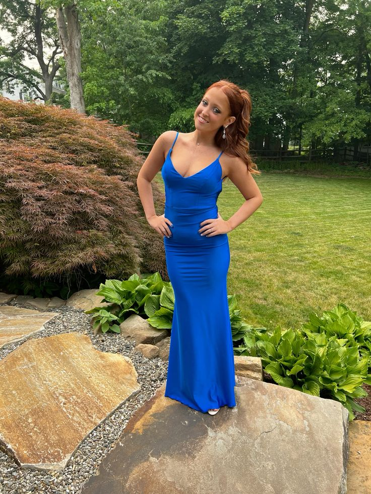Elegant Royal Blue Mermaid Prom Dress,Backless Evening Dress