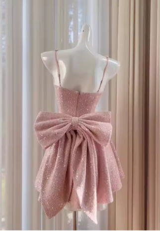 Elegant Pink Big Bow Sequin Short Homecoming Dress Party Dress