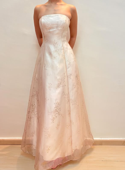 Champagne Strapless Tulle Sequins Party Dress A Line Evening Dress
