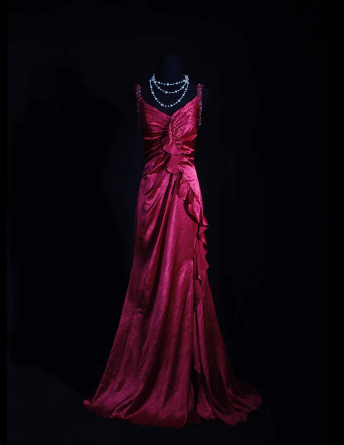Stylish Hot Pink Satin V Neck Mermaid Evening Dress Backless Long Party Gown With Beads