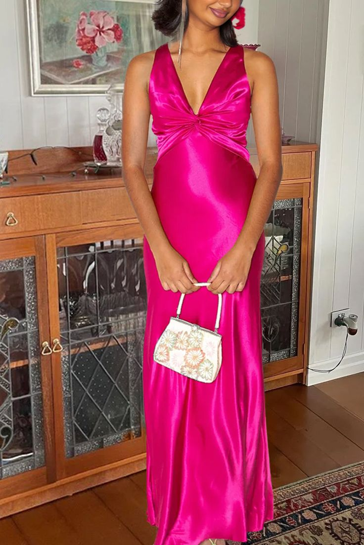 Vintage Olive Green V Neck Satin Long Prom Dress Evening Dress