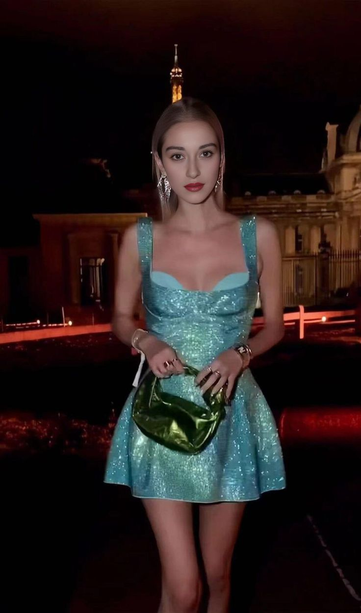 Glitter Green Sequin A Line Mini Prom Dress Cocktail Dress