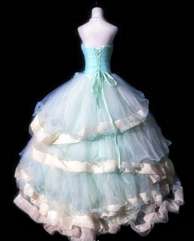 Cute Sweetheart Neck Blue Tulle Layered Sweet 16 Dress Quinceanera Dress