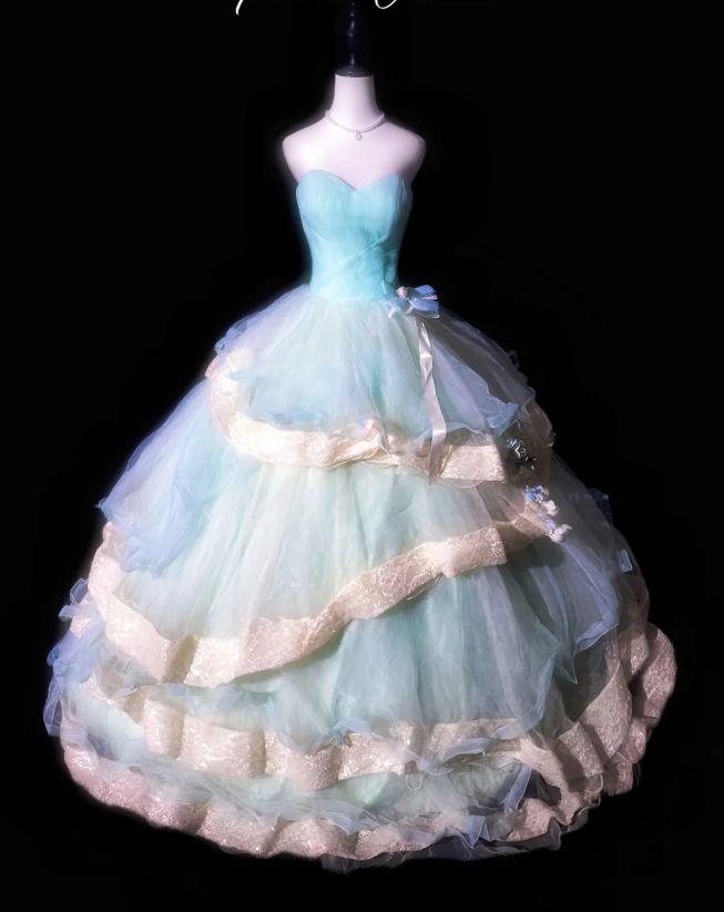 Cute Sweetheart Neck Blue Tulle Layered Sweet 16 Dress Quinceanera Dress