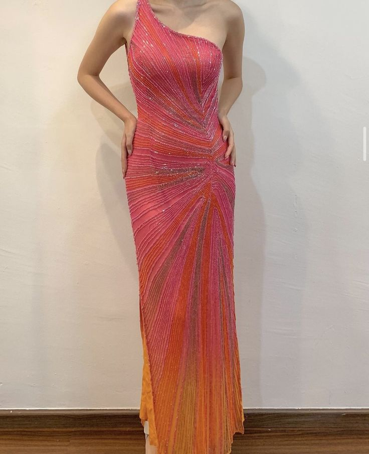 Luxurious One Shoulder Slit Beaded Evening Dress Formal Prom Dress